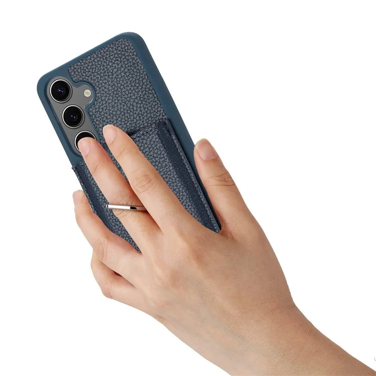 For Samsung Galaxy S24+ Case Drawing Type Card Slots Litchi Texture Leather Back Cover with Ring Kickstand