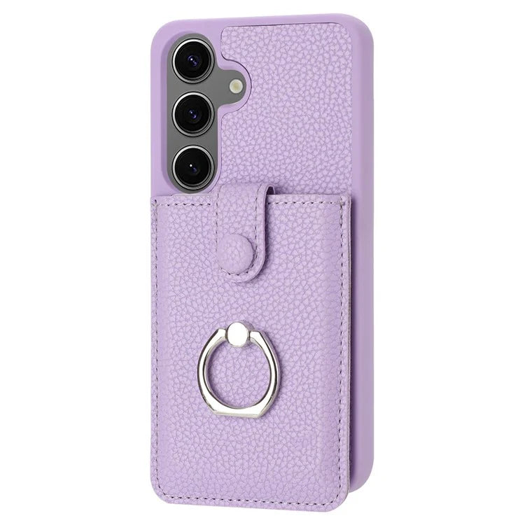 For Samsung Galaxy S24+ Case Drawing Type Card Slots Litchi Texture Leather Back Cover with Ring Kickstand