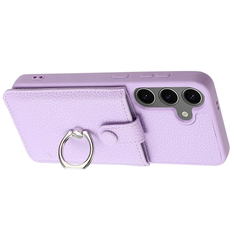 For Samsung Galaxy S24+ Case Drawing Type Card Slots Litchi Texture Leather Back Cover with Ring Kickstand