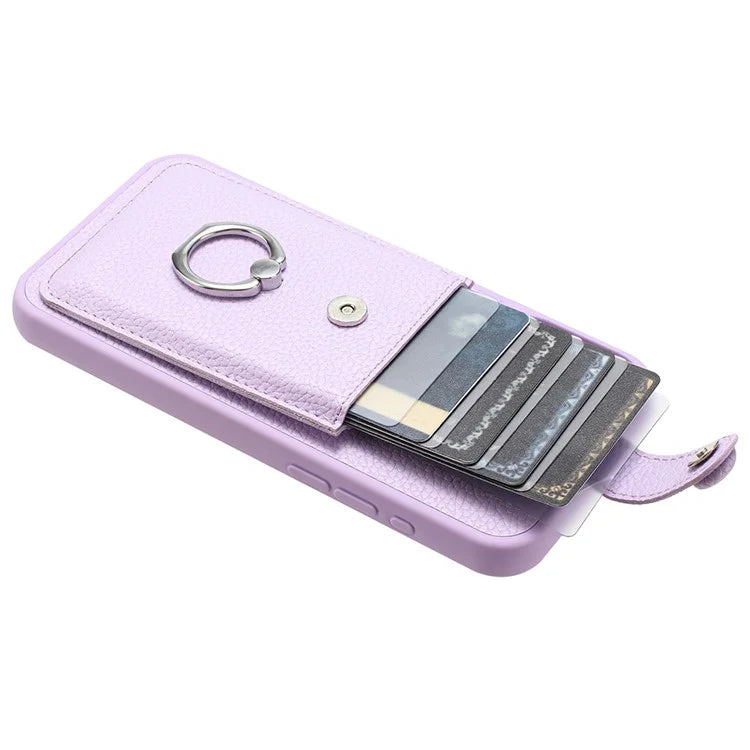 For Samsung Galaxy S24+ Case Drawing Type Card Slots Litchi Texture Leather Back Cover with Ring Kickstand