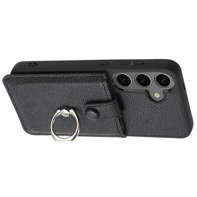 For Samsung Galaxy S24+ Case Drawing Type Card Slots Litchi Texture Leather Back Cover with Ring Kickstand