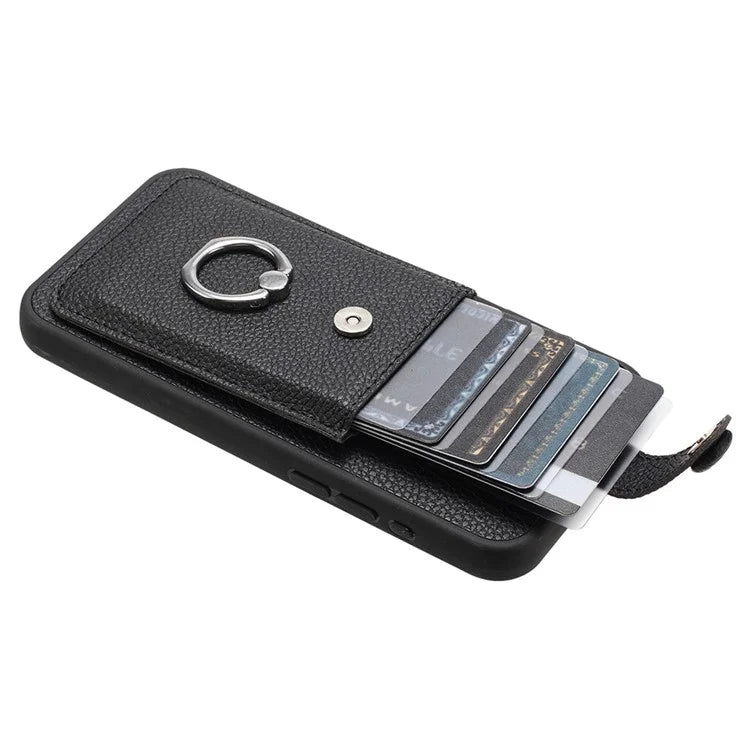 For Samsung Galaxy S24+ Case Drawing Type Card Slots Litchi Texture Leather Back Cover with Ring Kickstand