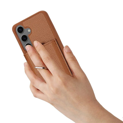 For Samsung Galaxy S24+ Case Drawing Type Card Slots Litchi Texture Leather Back Cover with Ring Kickstand