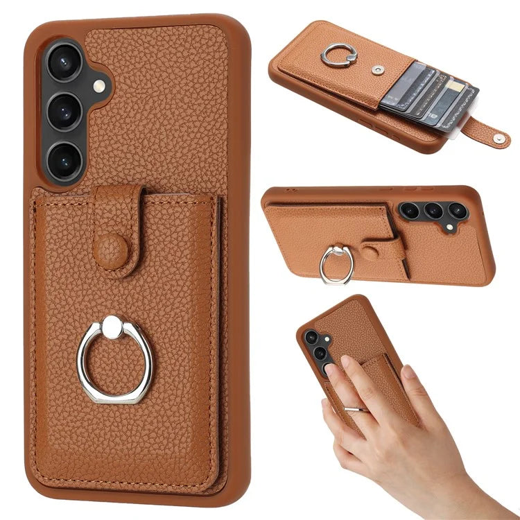 For Samsung Galaxy A35 5G Case Drawing Type Card Slots Litchi Texture Leather Back Cover with Ring Kickstand