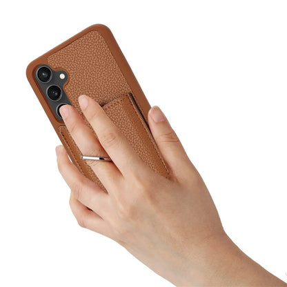 For Samsung Galaxy A35 5G Case Drawing Type Card Slots Litchi Texture Leather Back Cover with Ring Kickstand