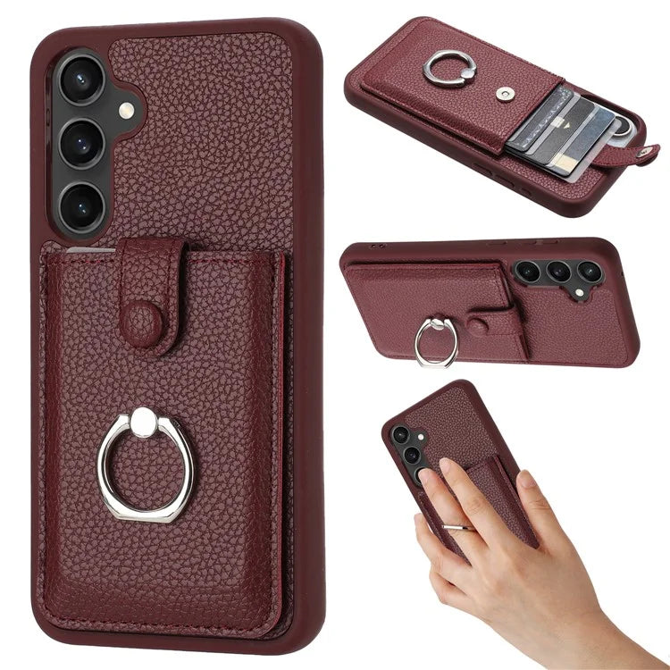 For Samsung Galaxy A35 5G Case Drawing Type Card Slots Litchi Texture Leather Back Cover with Ring Kickstand