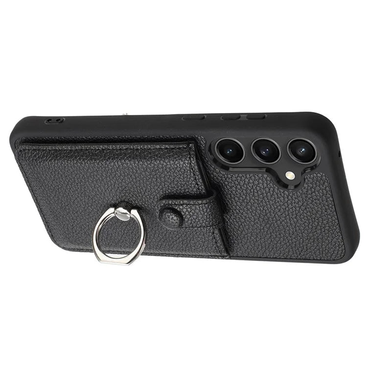 For Samsung Galaxy A35 5G Case Drawing Type Card Slots Litchi Texture Leather Back Cover with Ring Kickstand