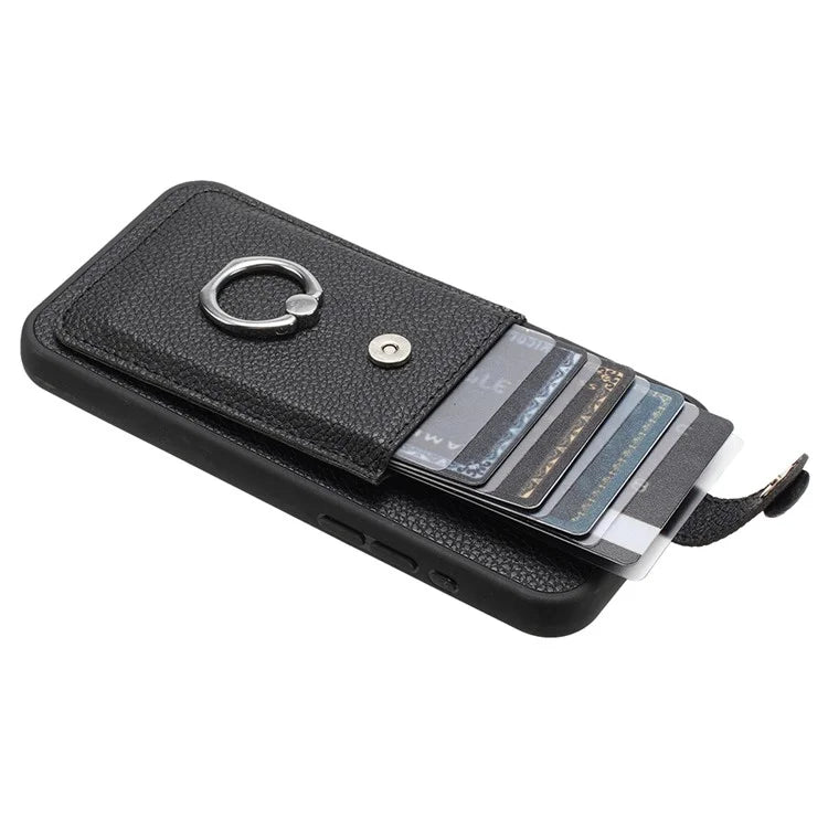 For Samsung Galaxy A35 5G Case Drawing Type Card Slots Litchi Texture Leather Back Cover with Ring Kickstand