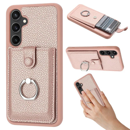 For Samsung Galaxy A55 5G Case Drawing Type Card Slots Litchi Texture Leather Back Cover with Ring Kickstand