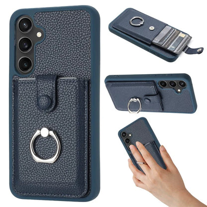 For Samsung Galaxy A55 5G Case Drawing Type Card Slots Litchi Texture Leather Back Cover with Ring Kickstand