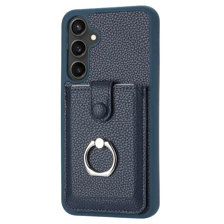 For Samsung Galaxy A55 5G Case Drawing Type Card Slots Litchi Texture Leather Back Cover with Ring Kickstand