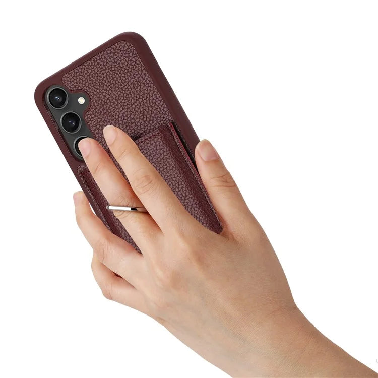 For Samsung Galaxy A55 5G Case Drawing Type Card Slots Litchi Texture Leather Back Cover with Ring Kickstand