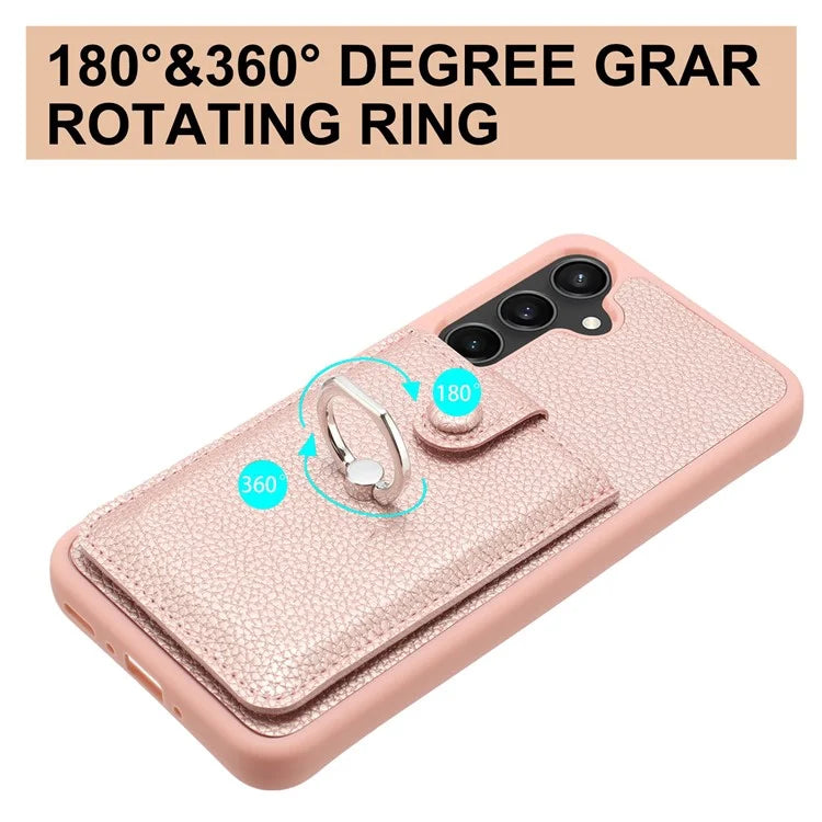 For Samsung Galaxy A55 5G Case Drawing Type Card Slots Litchi Texture Leather Back Cover with Ring Kickstand