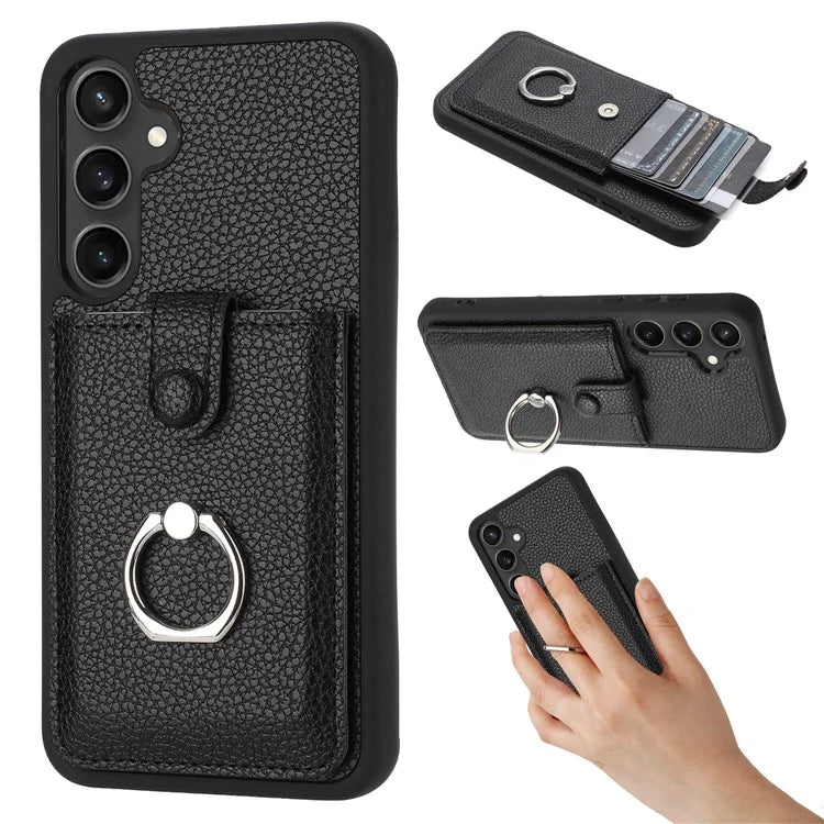 For Samsung Galaxy A55 5G Case Drawing Type Card Slots Litchi Texture Leather Back Cover with Ring Kickstand