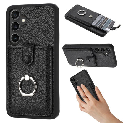 For Samsung Galaxy A55 5G Case Drawing Type Card Slots Litchi Texture Leather Back Cover with Ring Kickstand