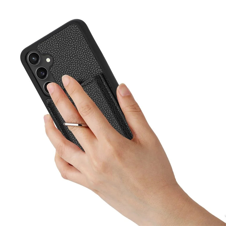 For Samsung Galaxy A55 5G Case Drawing Type Card Slots Litchi Texture Leather Back Cover with Ring Kickstand