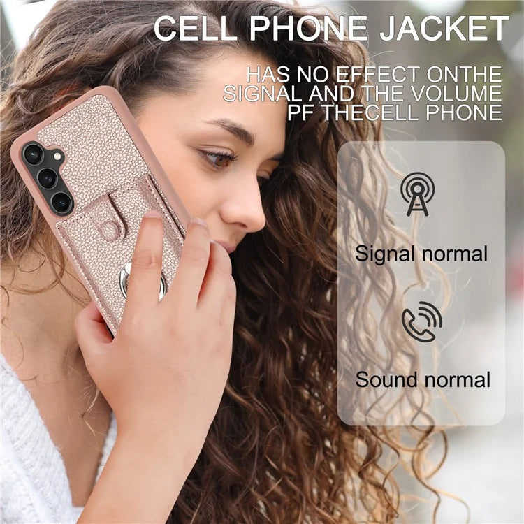 For Samsung Galaxy A55 5G Case Drawing Type Card Slots Litchi Texture Leather Back Cover with Ring Kickstand