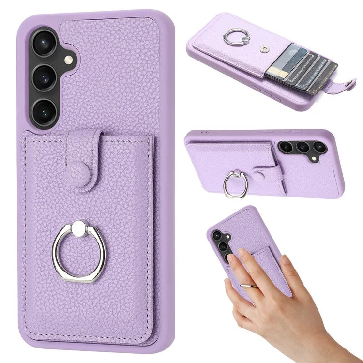 For Samsung Galaxy A55 5G Case Drawing Type Card Slots Litchi Texture Leather Back Cover with Ring Kickstand