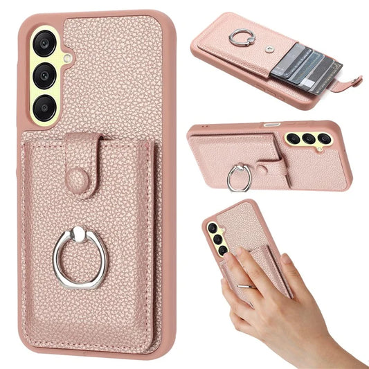 For Samsung Galaxy A25 5G (Global) (161.0 x 76.5 x 8.3mm) Case Drawing Type Card Slots Leather Back Cover with Ring Kickstand