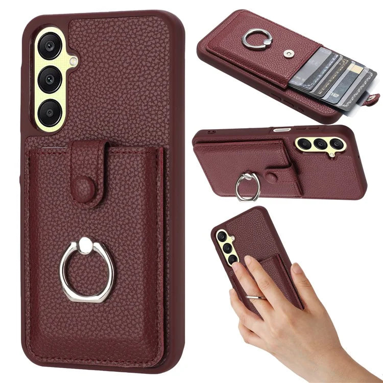 For Samsung Galaxy A25 5G (Global) (161.0 x 76.5 x 8.3mm) Case Drawing Type Card Slots Leather Back Cover with Ring Kickstand