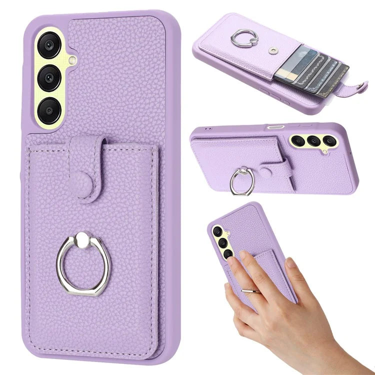 For Samsung Galaxy A25 5G (Global) (161.0 x 76.5 x 8.3mm) Case Drawing Type Card Slots Leather Back Cover with Ring Kickstand