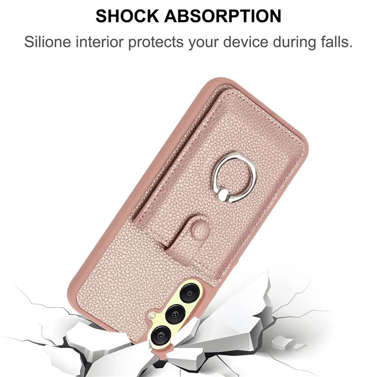 For Samsung Galaxy A25 5G (Global) (161.0 x 76.5 x 8.3mm) Case Drawing Type Card Slots Leather Back Cover with Ring Kickstand