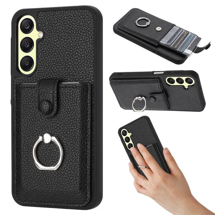 For Samsung Galaxy A25 5G (Global) (161.0 x 76.5 x 8.3mm) Case Drawing Type Card Slots Leather Back Cover with Ring Kickstand