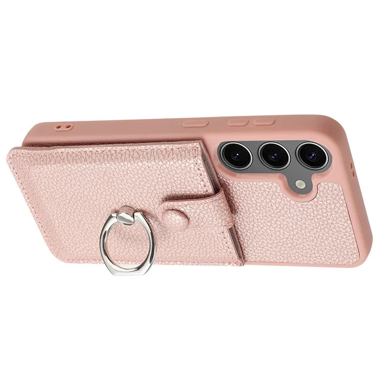 For Samsung Galaxy S24 FE Case Drawing Type Card Slots Litchi Texture Leather Back Cover with Ring Kickstand