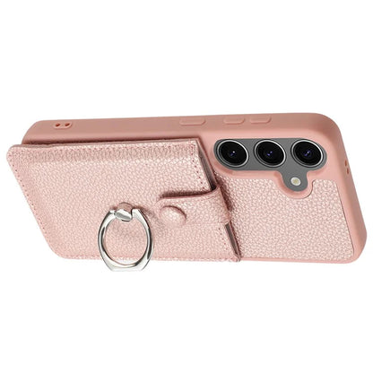 For Samsung Galaxy S24 FE Case Drawing Type Card Slots Litchi Texture Leather Back Cover with Ring Kickstand
