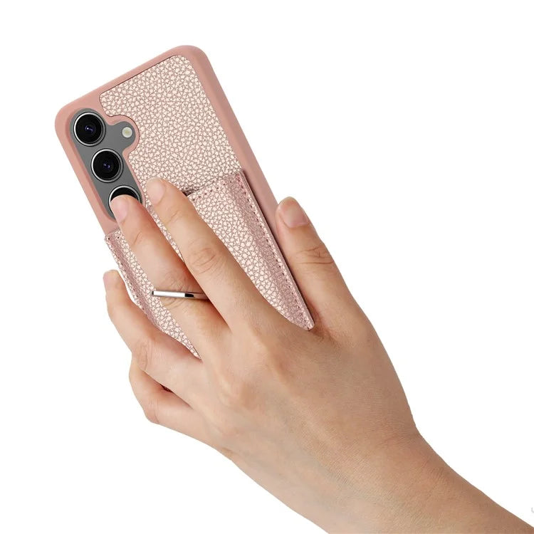 For Samsung Galaxy S24 FE Case Drawing Type Card Slots Litchi Texture Leather Back Cover with Ring Kickstand