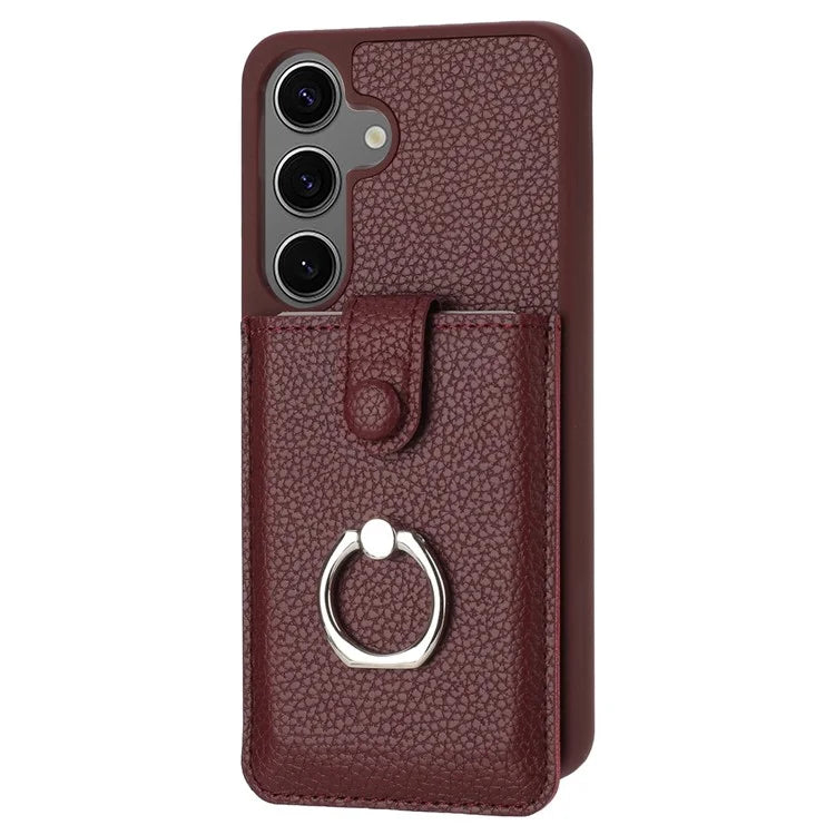For Samsung Galaxy S24 FE Case Drawing Type Card Slots Litchi Texture Leather Back Cover with Ring Kickstand