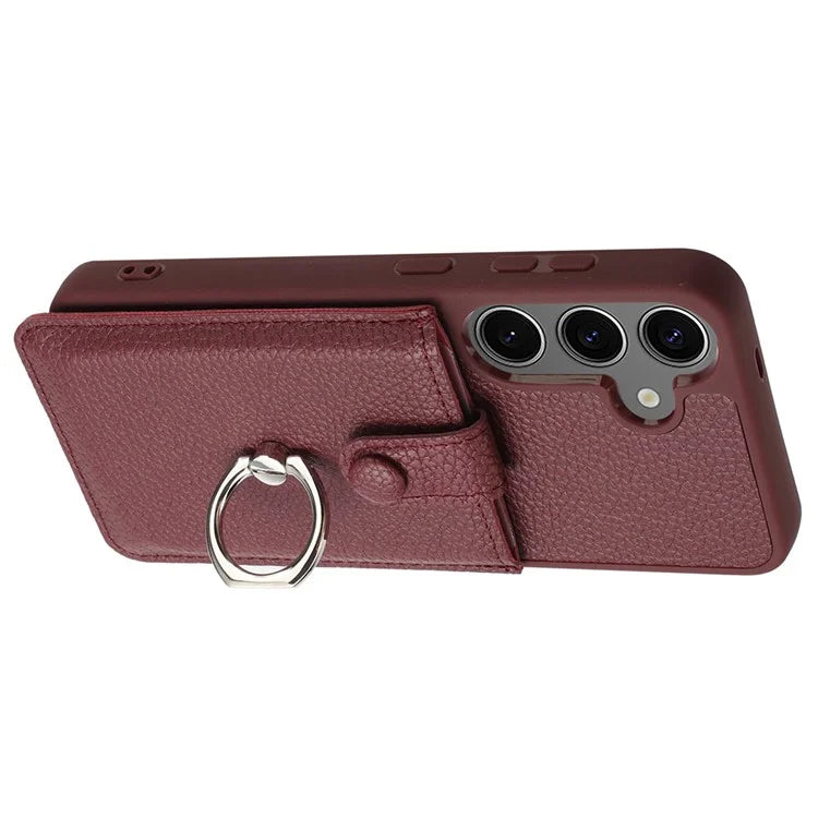 For Samsung Galaxy S24 FE Case Drawing Type Card Slots Litchi Texture Leather Back Cover with Ring Kickstand
