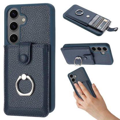 For Samsung Galaxy S24 FE Case Drawing Type Card Slots Litchi Texture Leather Back Cover with Ring Kickstand