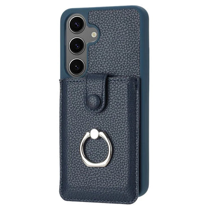 For Samsung Galaxy S24 FE Case Drawing Type Card Slots Litchi Texture Leather Back Cover with Ring Kickstand