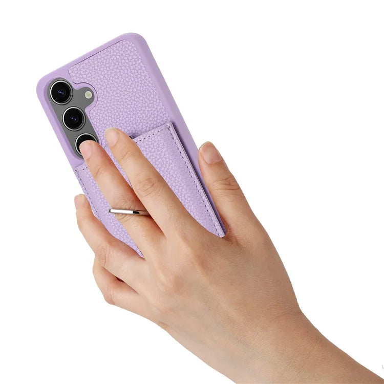 For Samsung Galaxy S24 FE Case Drawing Type Card Slots Litchi Texture Leather Back Cover with Ring Kickstand