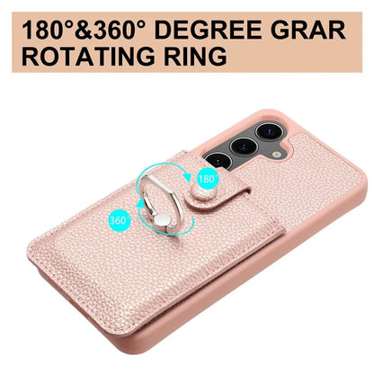 For Samsung Galaxy S24 FE Case Drawing Type Card Slots Litchi Texture Leather Back Cover with Ring Kickstand