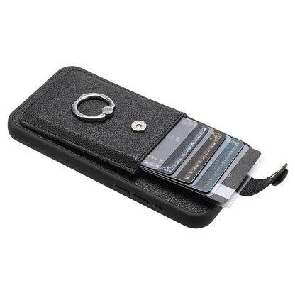 For Samsung Galaxy S24 FE Case Drawing Type Card Slots Litchi Texture Leather Back Cover with Ring Kickstand