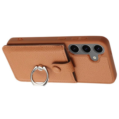 For Samsung Galaxy S24 FE Case Drawing Type Card Slots Litchi Texture Leather Back Cover with Ring Kickstand