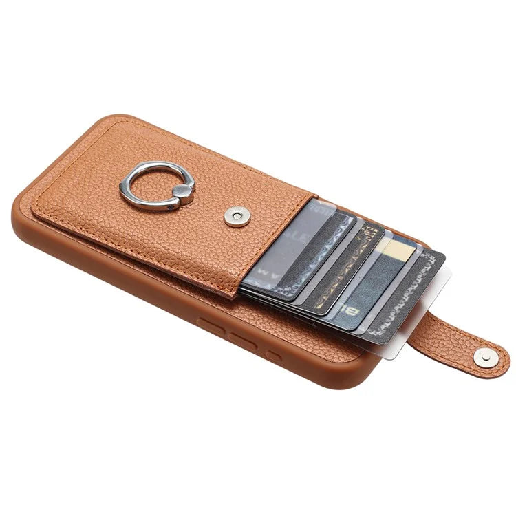 For Samsung Galaxy S24 FE Case Drawing Type Card Slots Litchi Texture Leather Back Cover with Ring Kickstand