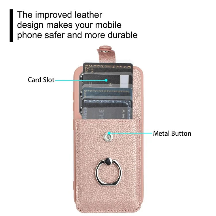For Samsung Galaxy S24 FE Case Drawing Type Card Slots Litchi Texture Leather Back Cover with Ring Kickstand