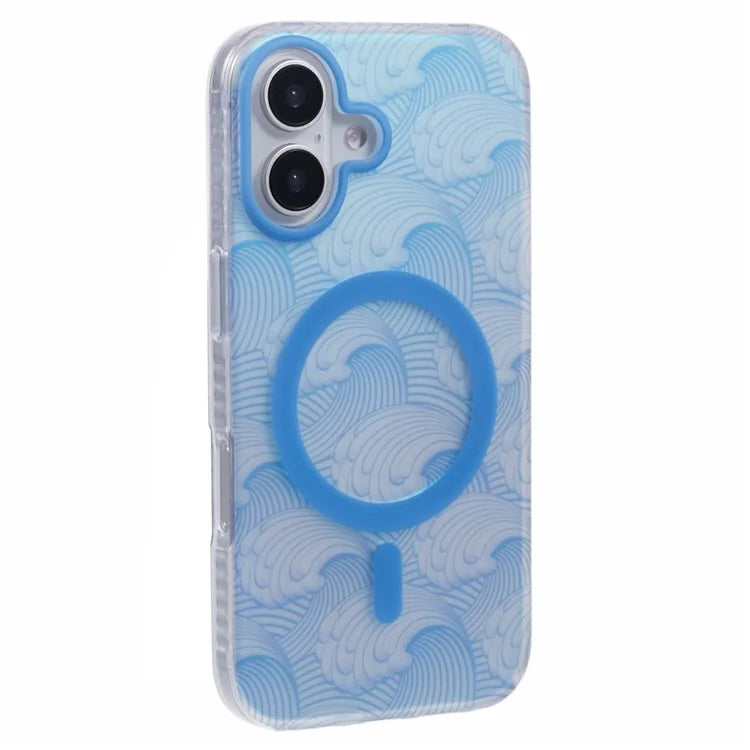 For iPhone 16 Plus Case Compatible with MagSafe Sea Waves IMD TPU+Acrylic Phone Cover