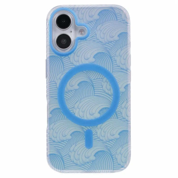 For iPhone 16 Plus Case Compatible with MagSafe Sea Waves IMD TPU+Acrylic Phone Cover