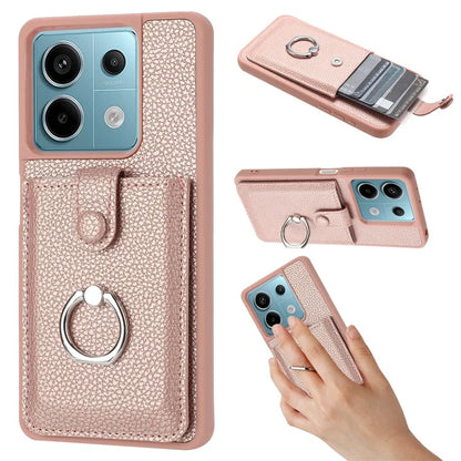 For Xiaomi Poco X6 5G / Redmi Note 13 Pro 5G Case Drawing Type Card Slots Litchi Texture Leather Back Cover with Ring Kickstand