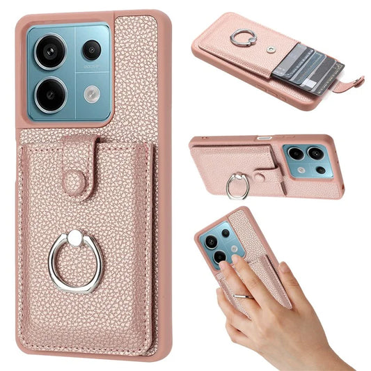 For Xiaomi Poco X6 5G / Redmi Note 13 Pro 5G Case Drawing Type Card Slots Litchi Texture Leather Back Cover with Ring Kickstand