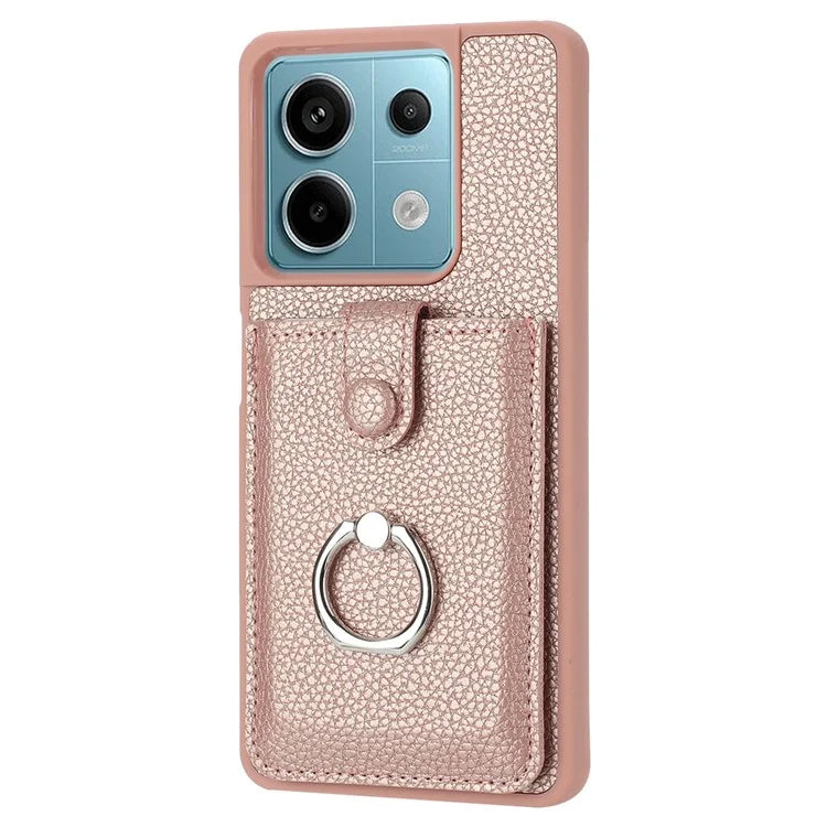 For Xiaomi Poco X6 5G / Redmi Note 13 Pro 5G Case Drawing Type Card Slots Litchi Texture Leather Back Cover with Ring Kickstand