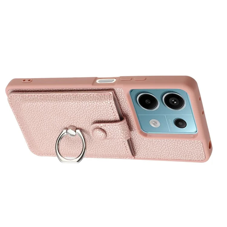 For Xiaomi Poco X6 5G / Redmi Note 13 Pro 5G Case Drawing Type Card Slots Litchi Texture Leather Back Cover with Ring Kickstand
