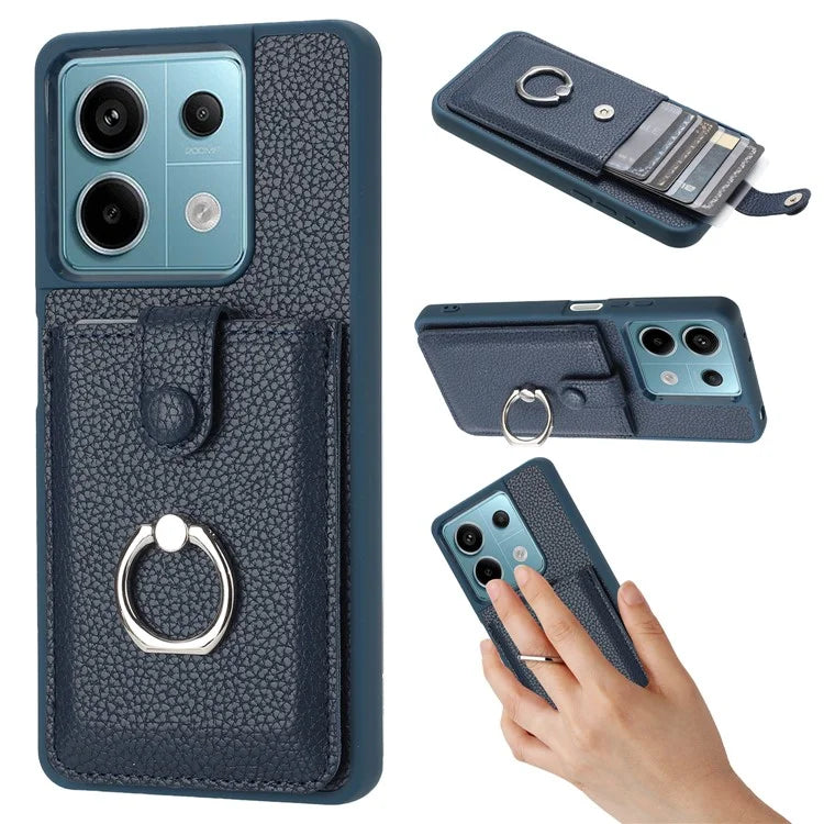 For Xiaomi Poco X6 5G / Redmi Note 13 Pro 5G Case Drawing Type Card Slots Litchi Texture Leather Back Cover with Ring Kickstand