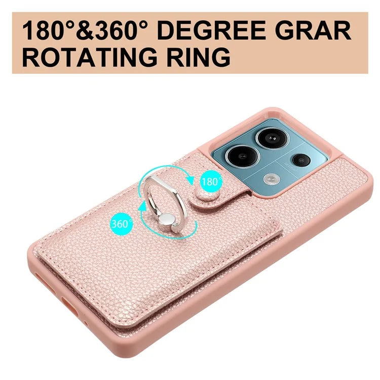 For Xiaomi Poco X6 5G / Redmi Note 13 Pro 5G Case Drawing Type Card Slots Litchi Texture Leather Back Cover with Ring Kickstand