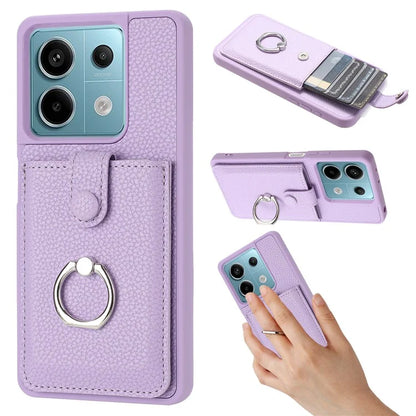 For Xiaomi Poco X6 5G / Redmi Note 13 Pro 5G Case Drawing Type Card Slots Litchi Texture Leather Back Cover with Ring Kickstand