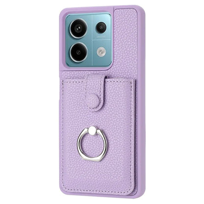 For Xiaomi Poco X6 5G / Redmi Note 13 Pro 5G Case Drawing Type Card Slots Litchi Texture Leather Back Cover with Ring Kickstand